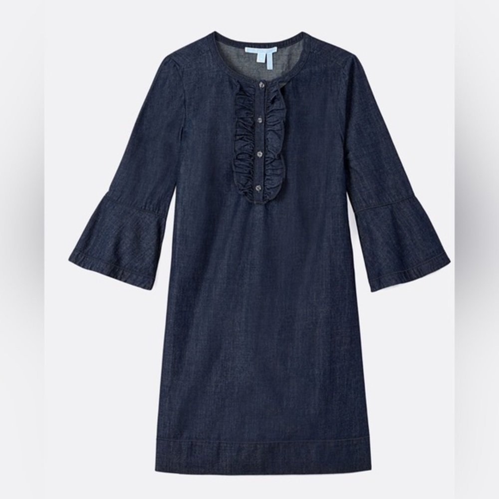 Draper James Chambray Ruffle Shift Dress Size 0